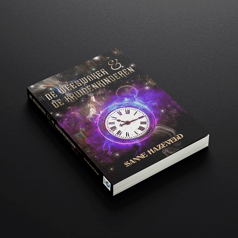 Het boek De weeswaker & de kruidenkinderen op een effen donkergrijze ondergrond.
